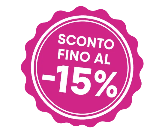 Bollino fucsia con sconto fino al 15%