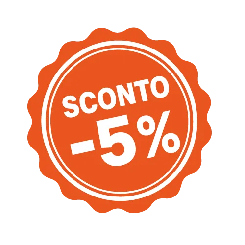 Badge arancione con scritta sconto meno 5%