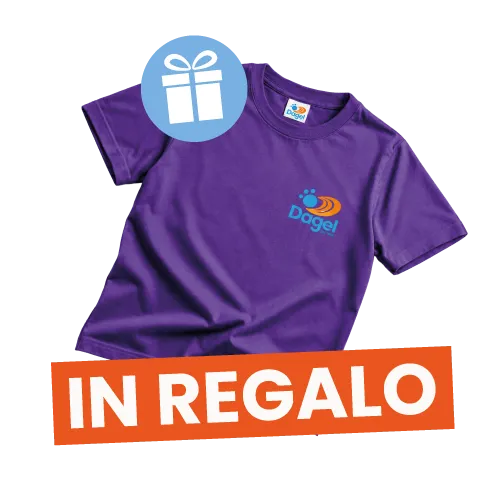 Maglietta viola Dogel in regalo con icona pacco