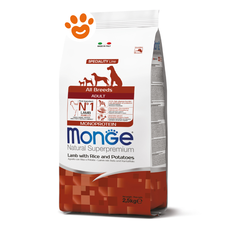 Sacco crocchette Monge agnello riso patate 2,5 kg
