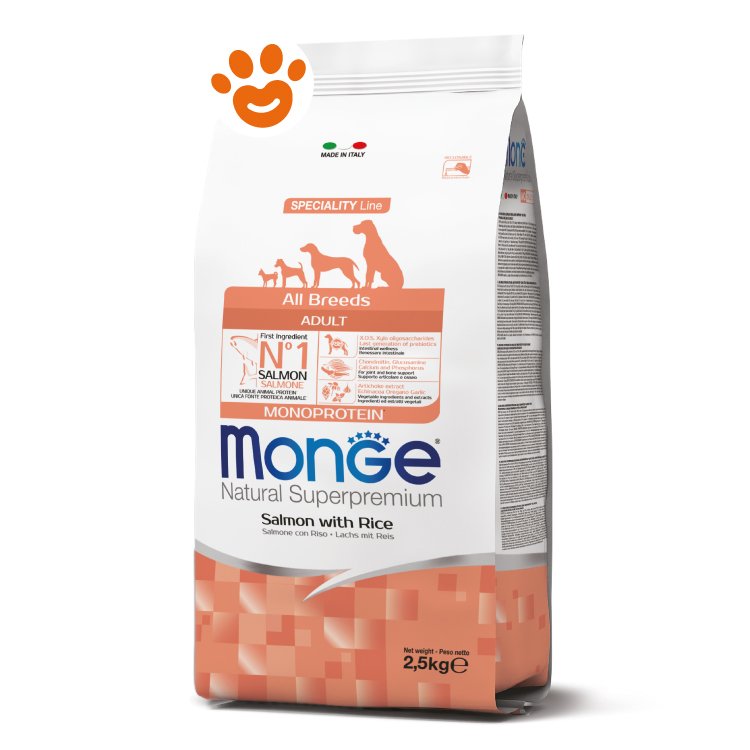 Sacco crocchette Monge salmone e riso 2,5kg