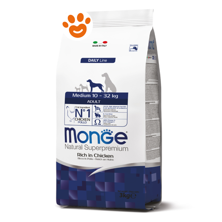 Sacco crocchette Monge Medium Adult pollo 3kg