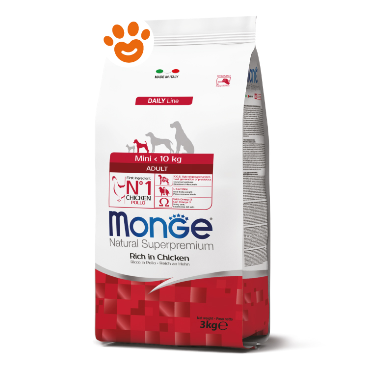 Sacco crocchette Monge Mini Adult pollo 3kg