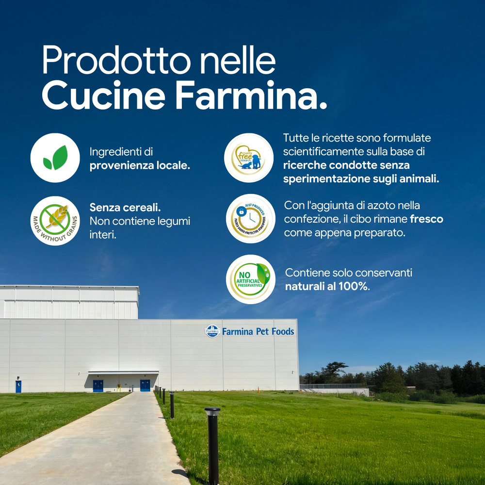 Stabilimento Farmina Pet Foods con informazioni prodotto