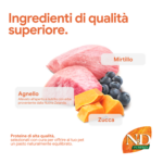 Carne di agnello, mirtilli e zucca freschi