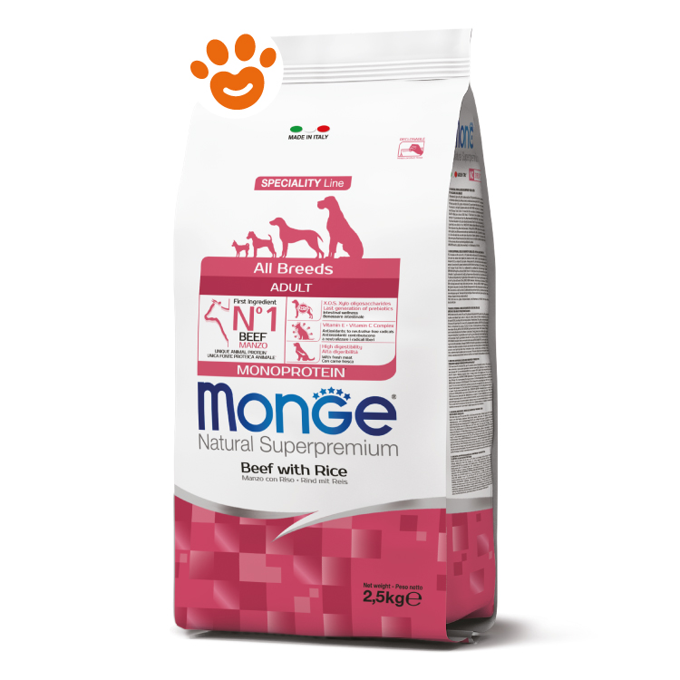 Sacco crocchette Monge manzo e riso 2,5 kg