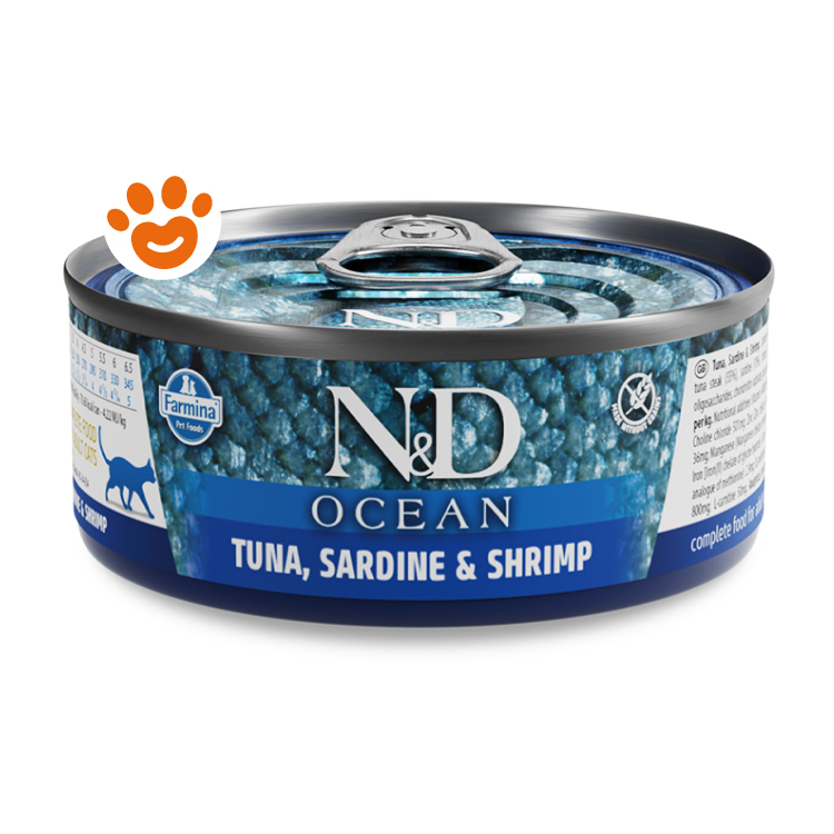 Scatoletta N&D Ocean tonno sardina gamberetti