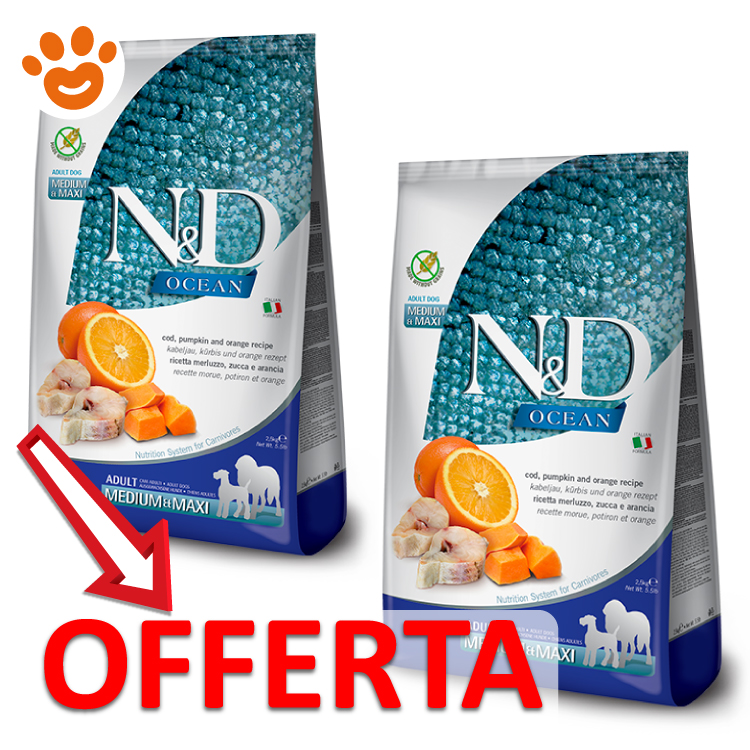 Offerta crocchette cane ND Ocean merluzzo e arancia