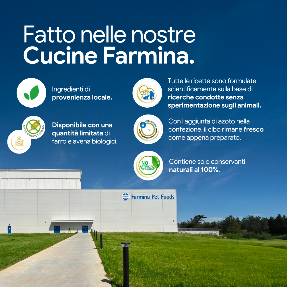 Stabilimento Farmina Pet Foods con informazioni promozionali