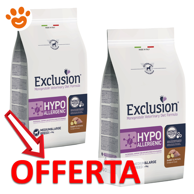 Due sacchi Exclusion Hypoallergenic per cani in offerta
