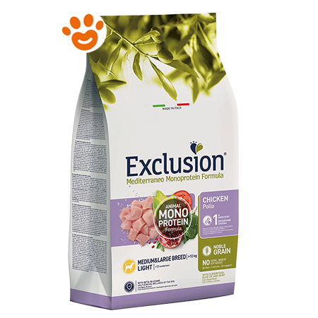 Exclusion Dog Mediterraneo Monoproteico Noble Grain Light Medium Large  Breed Pollo