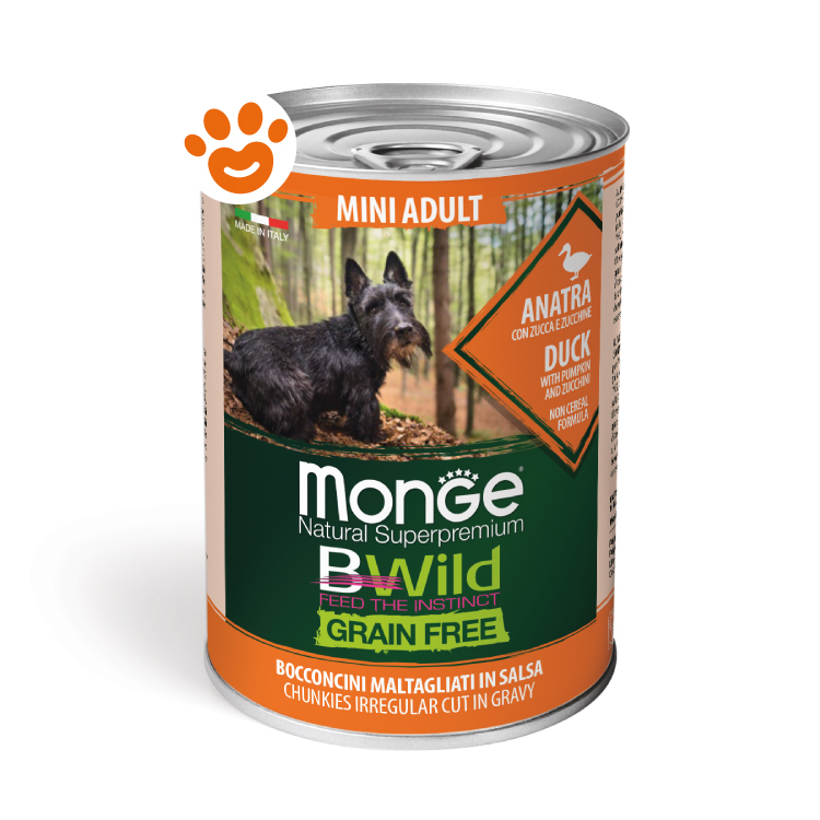 Lattina cibo per cani Monge BWild anatra