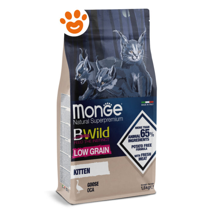 Sacco crocchette Monge BWild Kitten Oca 1,5kg