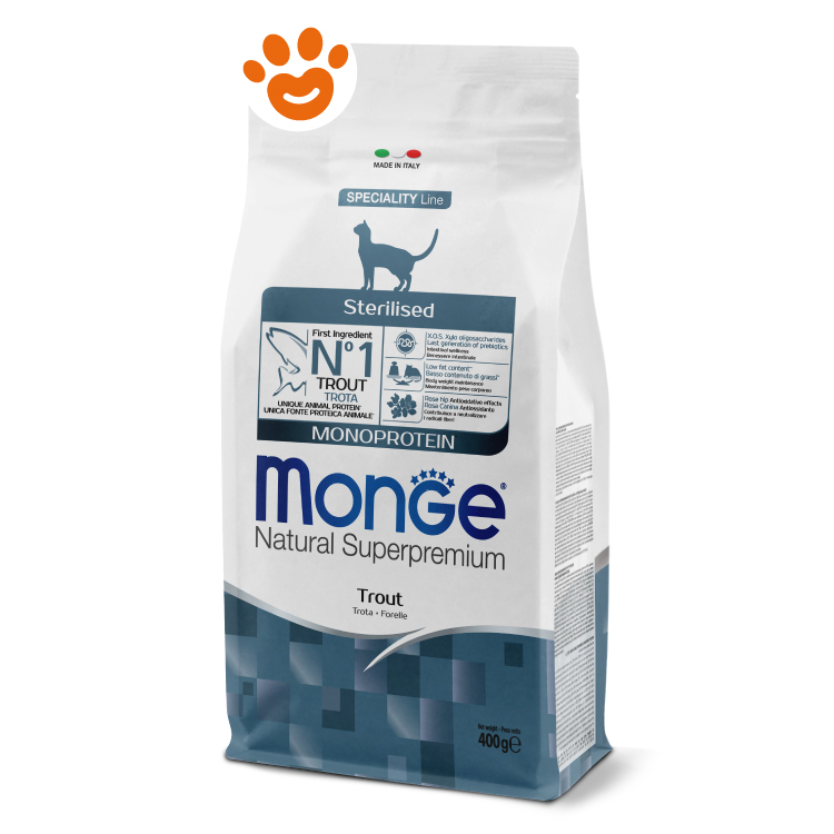Sacco crocchette Monge Sterilised trota gatto