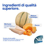 Melone cantalupo, zucca e merluzzo fresco