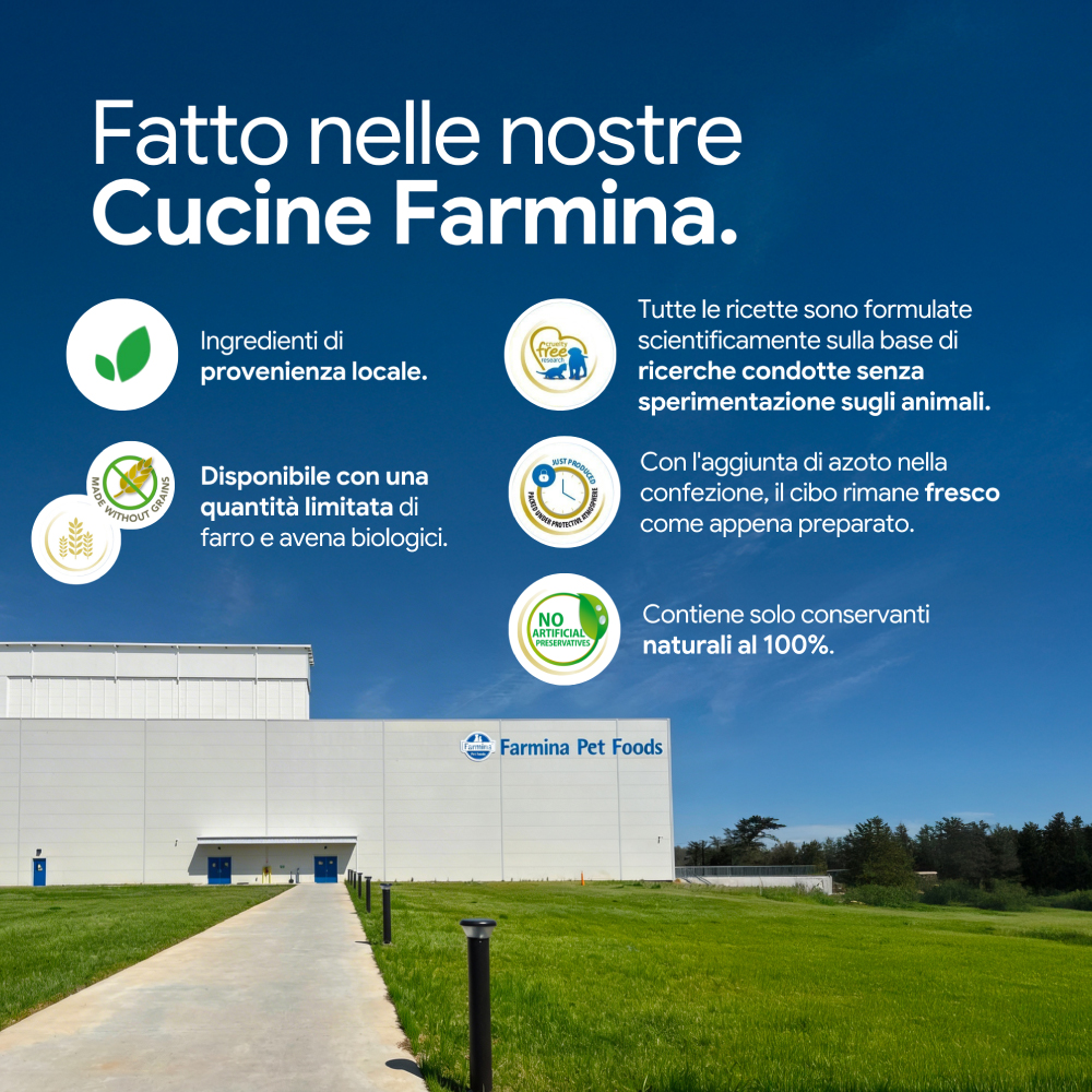Stabilimento Farmina Pet Foods con informazioni promozionali