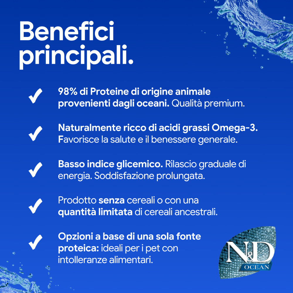 Benefici principali cibo pet N&D Ocean