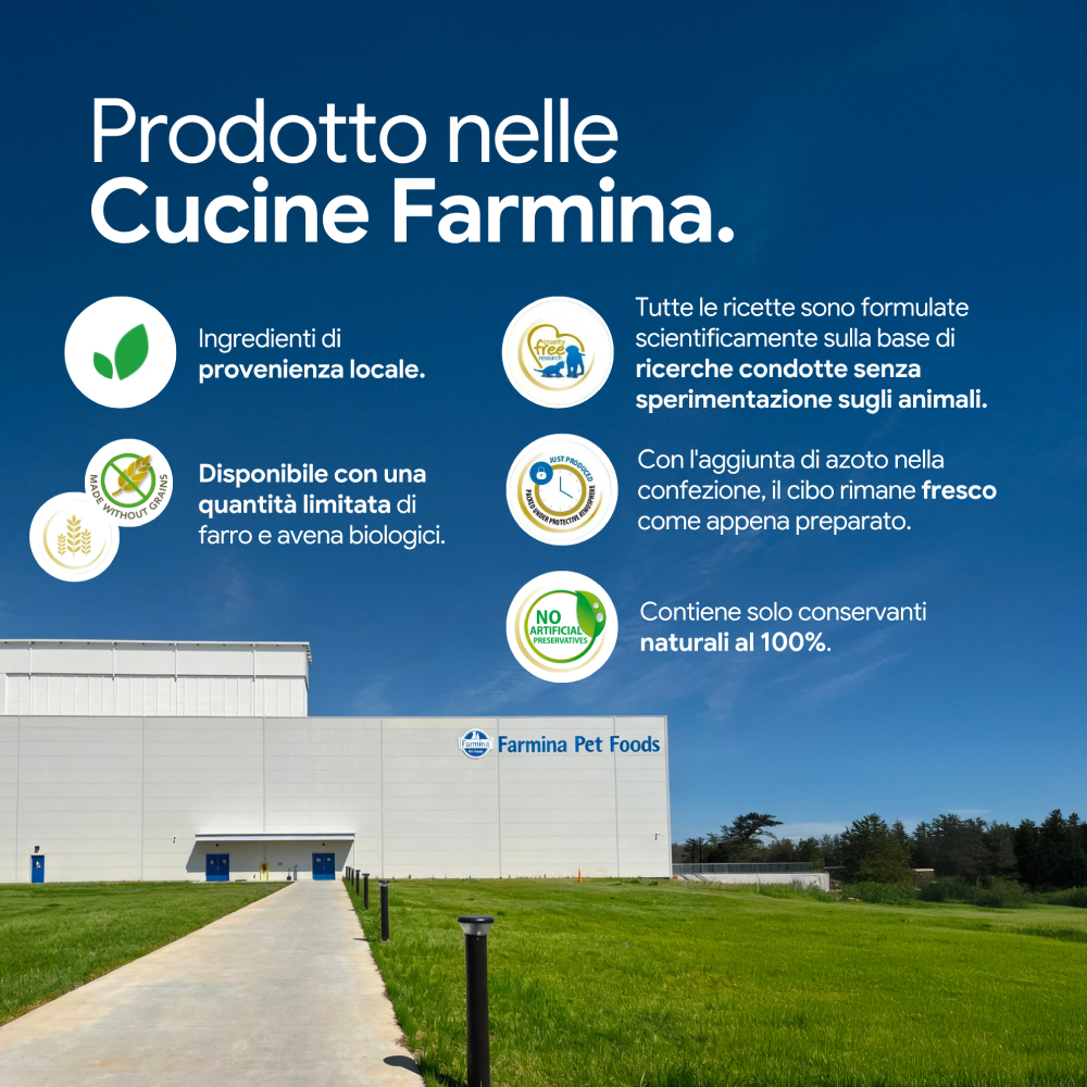 Stabilimento Farmina Pet Foods con informazioni prodotto