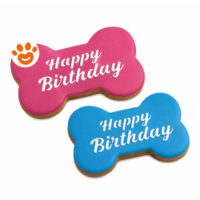 Biscotti a forma di osso con scritta Happy Birthday