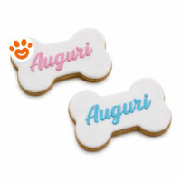 Biscotti a forma di osso con scritta Auguri