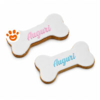 Biscotti a forma di osso con scritta Auguri