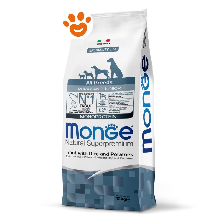 Sacco crocchette Monge Puppy trota riso patate
