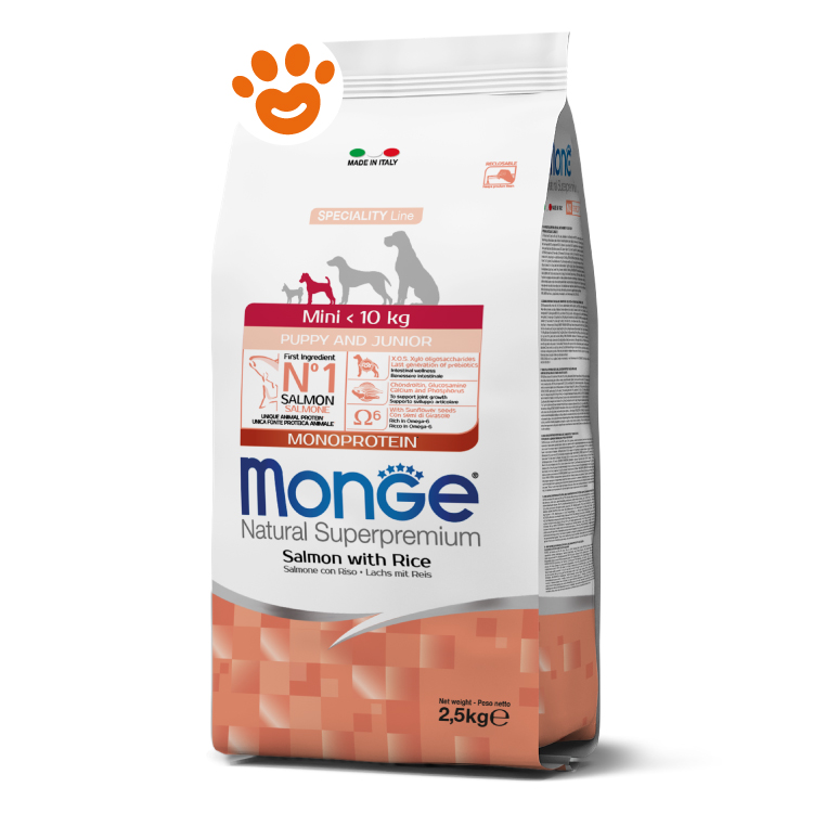 Sacco crocchette Monge Puppy Mini salmone riso