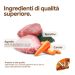 Ingredienti di qualità: agnello, carote e spirulina