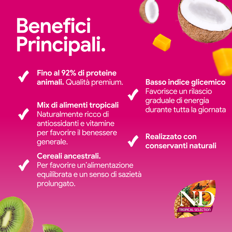 Benefici nutrizionali con frutta tropicale e cocco