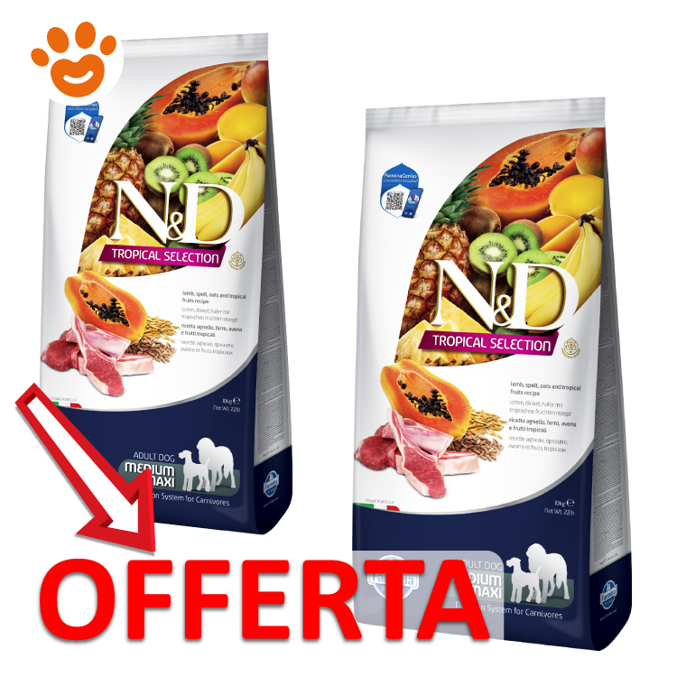 Due sacchi crocchette cane ND Tropical offerta