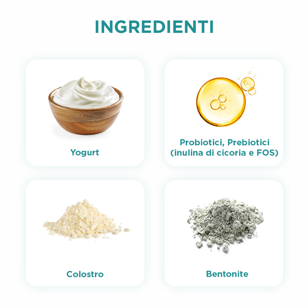 Ingredienti: yogurt, probiotici, colostro e bentonite