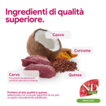 Ingredienti naturali: cocco, curcuma, quinoa e cervo