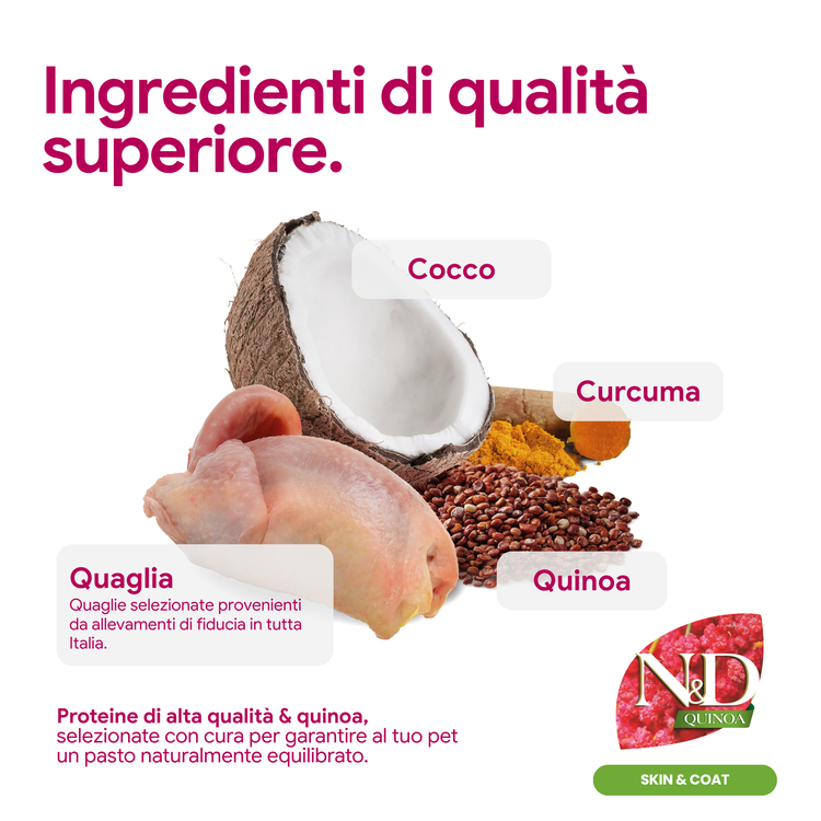 Ingredienti naturali: quaglia, cocco, curcuma e quinoa
