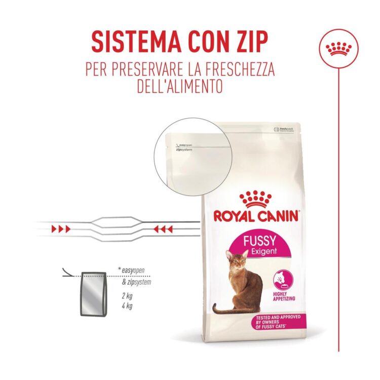 Sistema zip richiudibile su sacchetto Royal Canin per gatti