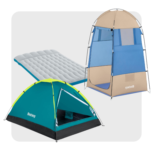 Tenda da campeggio con materasso e cabina doccia
