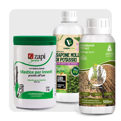 Prodotti per giardinaggio: mastice, sapone molle, diserbante