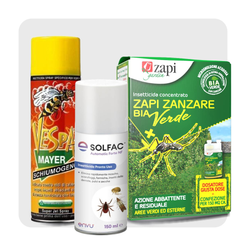 Prodotti insetticidi spray e confezione antizanzare