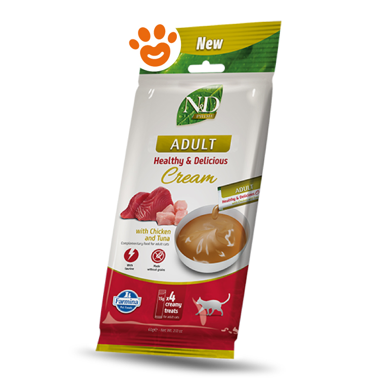 Snack cremoso per gatti adulti pollo e tonno