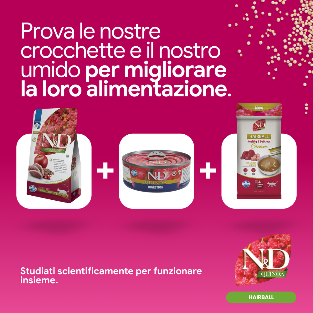 Crocchette e umido N&D Quinoa Hairball per gatti