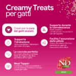 Infografica Creamy Treats per gatti anziani N&D Quinoa