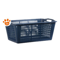Cesto portabiancheria in plastica blu traforata