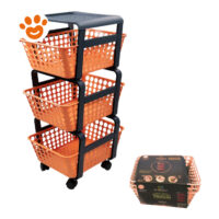 Carrello portaoggetti con tre cesti arancioni