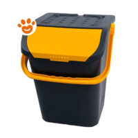 Contenitore nero e giallo con coperchio e manico
