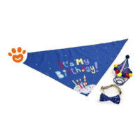 Bandana blu compleanno con cappellino e papillon