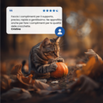Gatto tigrato con zucca tra foglie autunnali