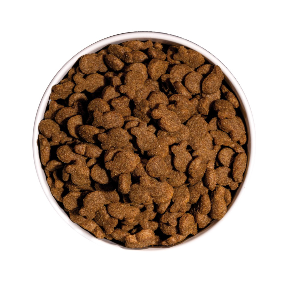 Ciotola di crocchette marroni per animali