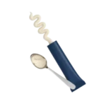 MORBIDI E CREMOSI Spirale di pasta con contenitore blu e cucchiaio