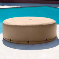 Copertura rotonda beige per piscina su terrazza