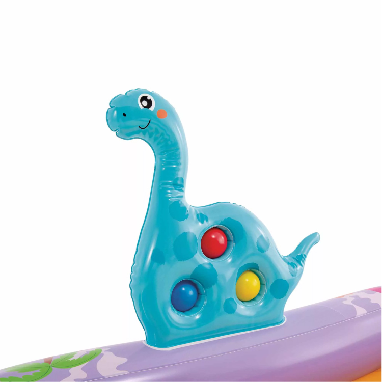 Giocattolo dinosauro azzurro con palline colorate
