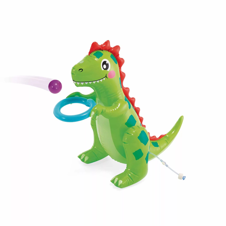 Dinosauro gonfiabile verde con anello e pallina viola